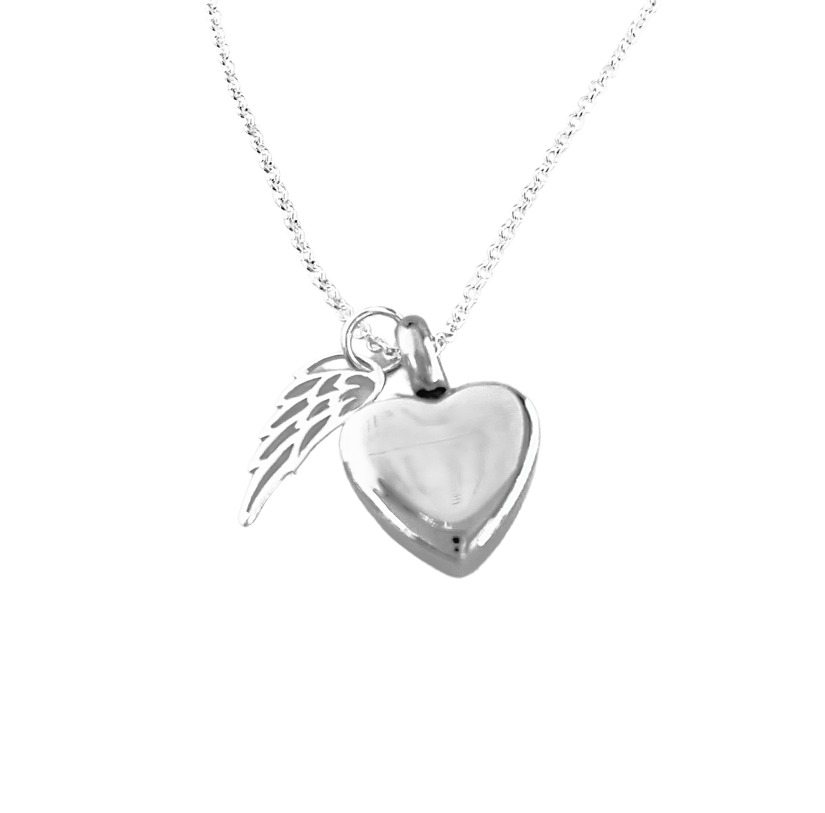 Petite Heart with Silver Angel Wing with Fingerprint