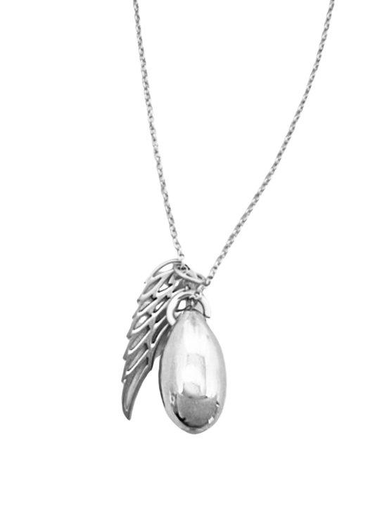 Silver Angel Wing Teardrop Urn Necklace