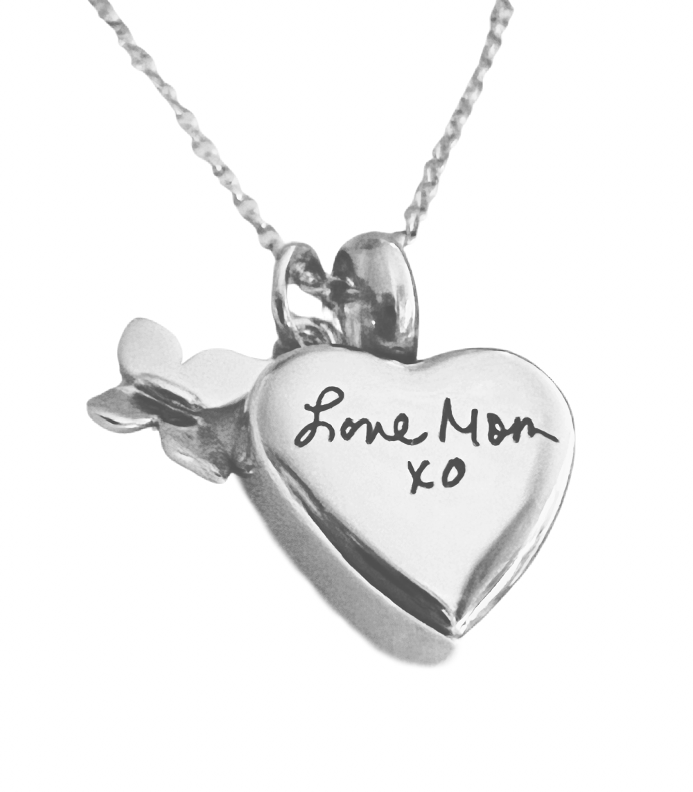 Petite Heart Silver Butterfly Urn Necklace